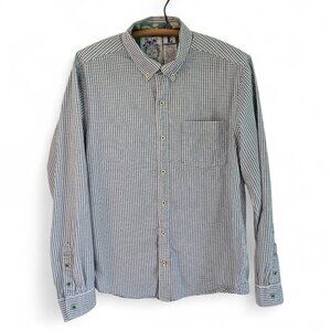 Trovata Mens Large Cotton Button-Up Shirt Blue Checkered Long Sleeve
